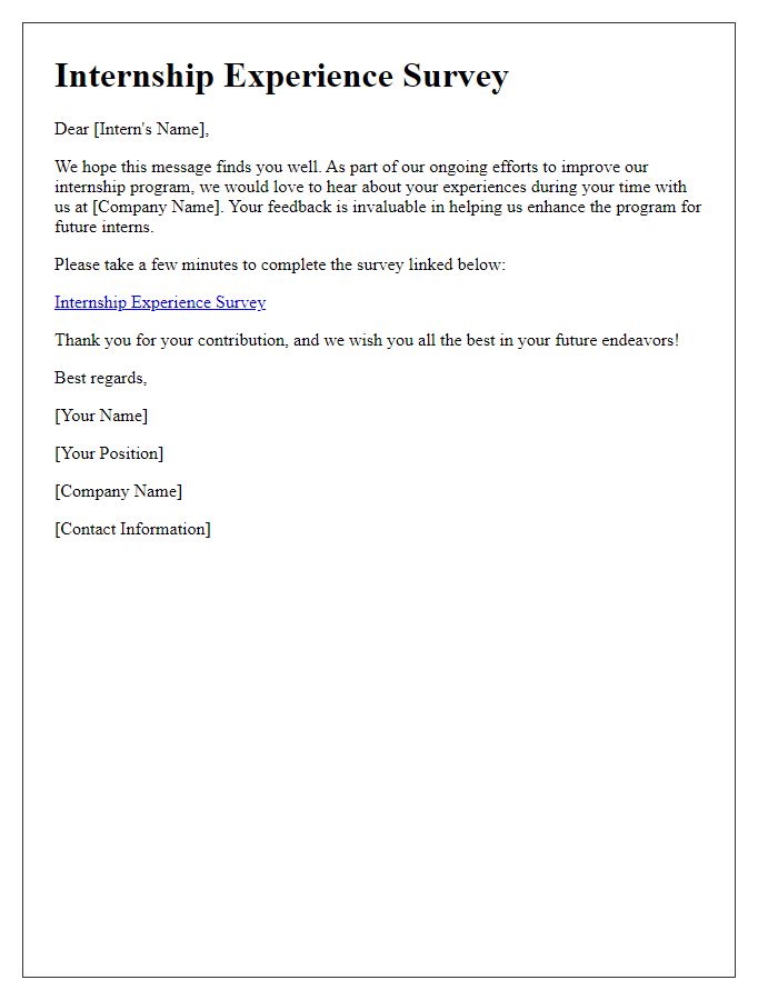 Letter template of internship experience survey