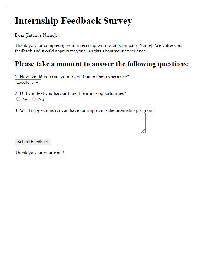 Letter template of internship feedback collection