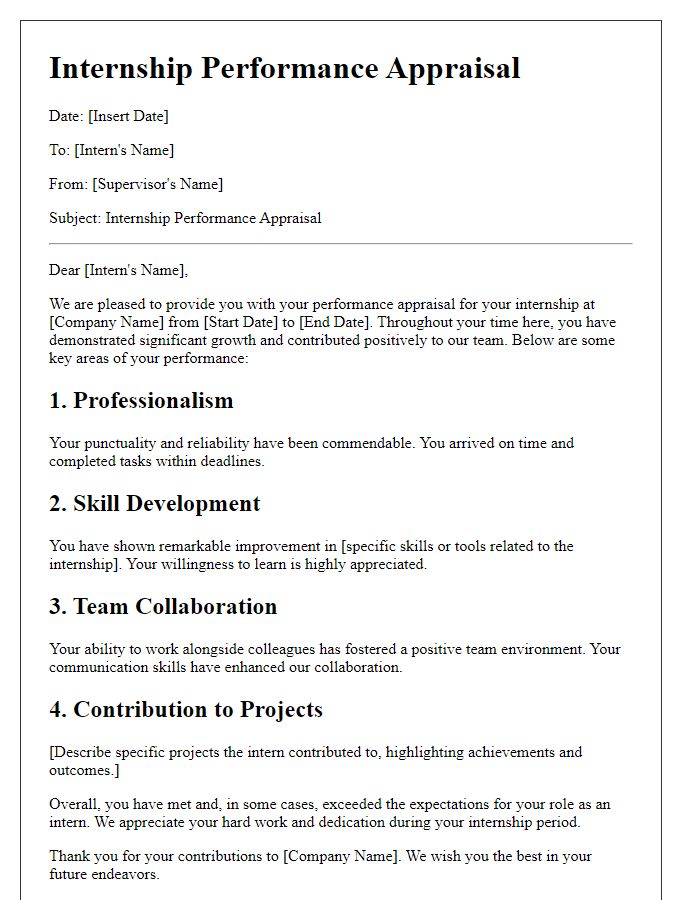 Letter template of internship performance appraisal