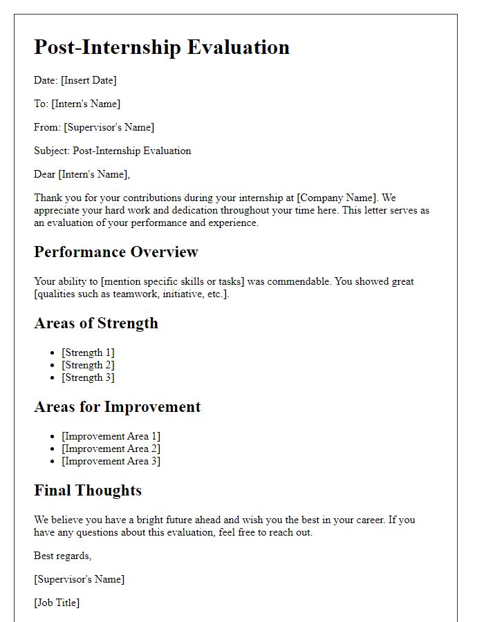 Letter template of post-internship evaluation