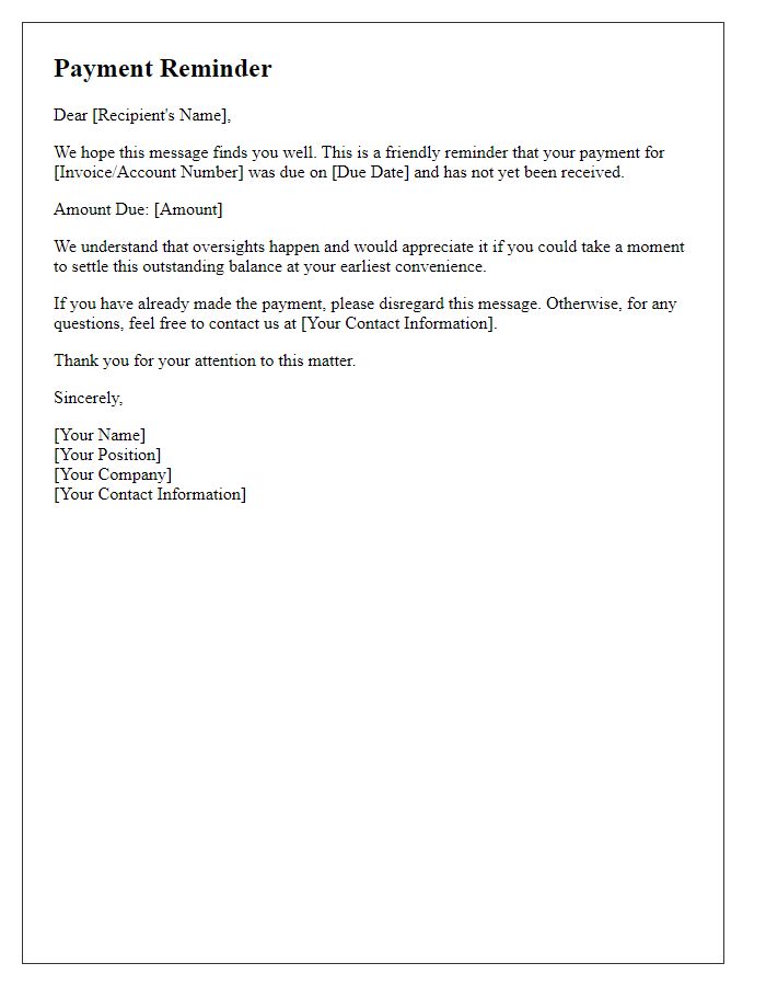 Letter template of missed payment reminder