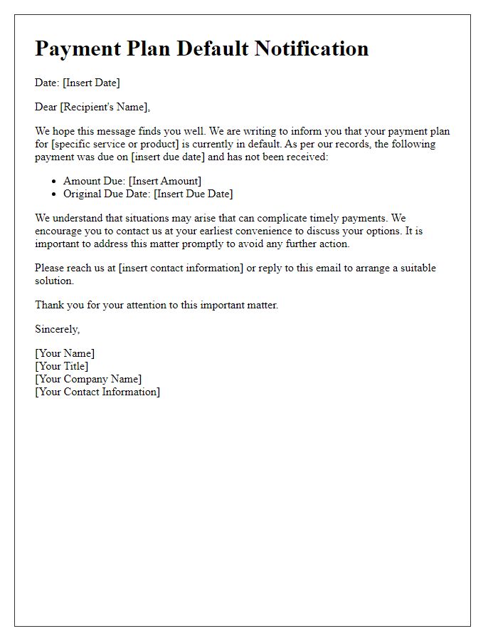 Letter template of payment plan default notification