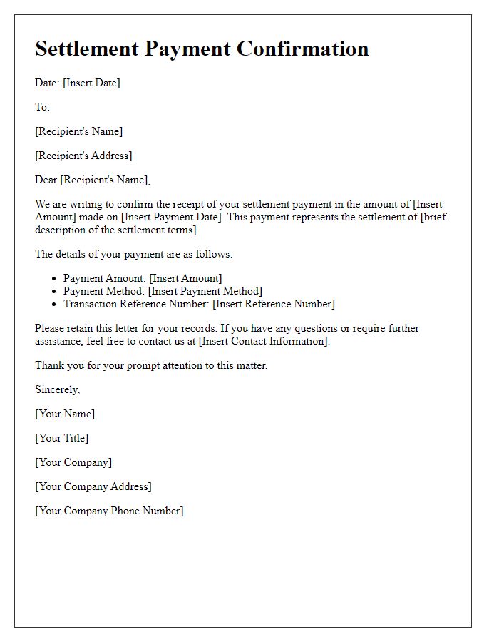 Letter template of settlement payment confirmation