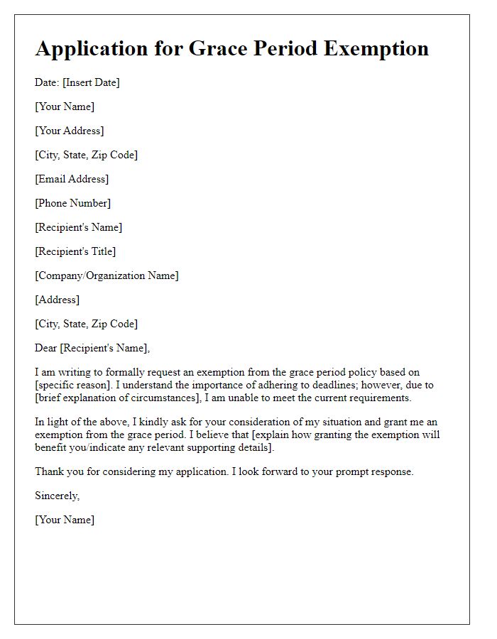 Letter template of application for grace period exemption