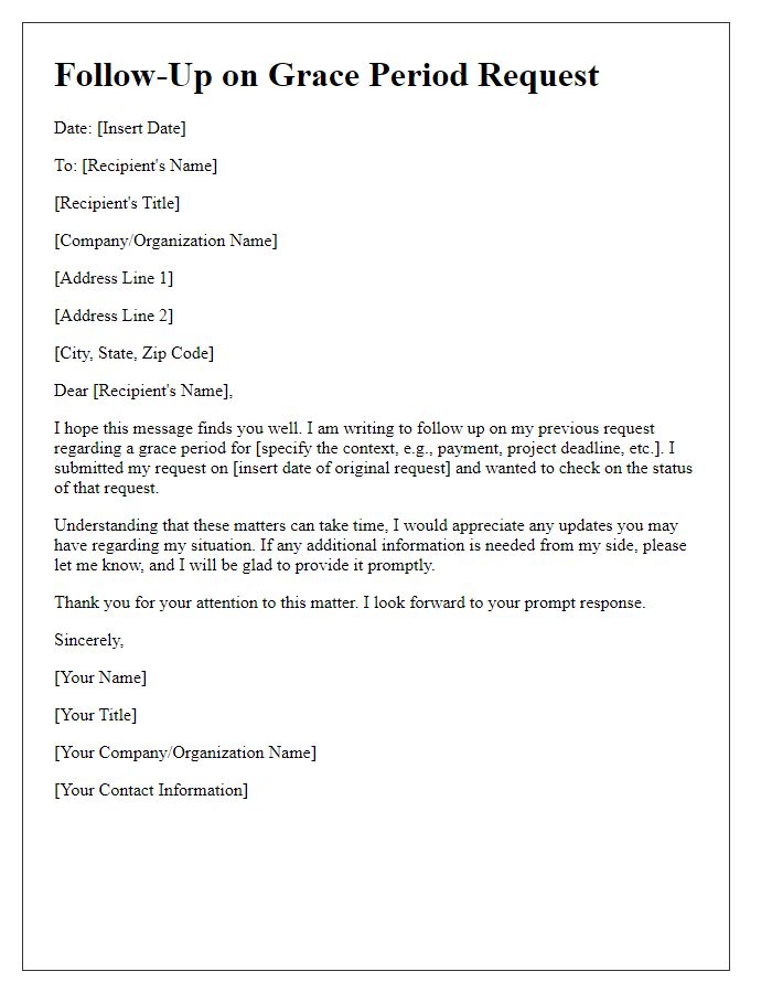Letter template of follow-up on grace period request