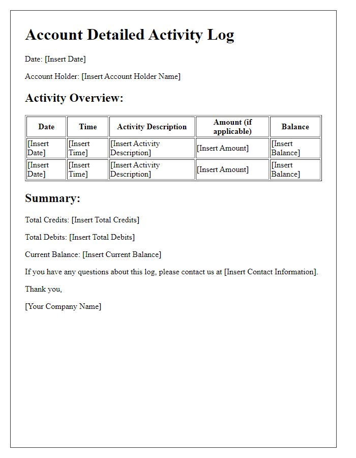 Letter template of account detailed activity log