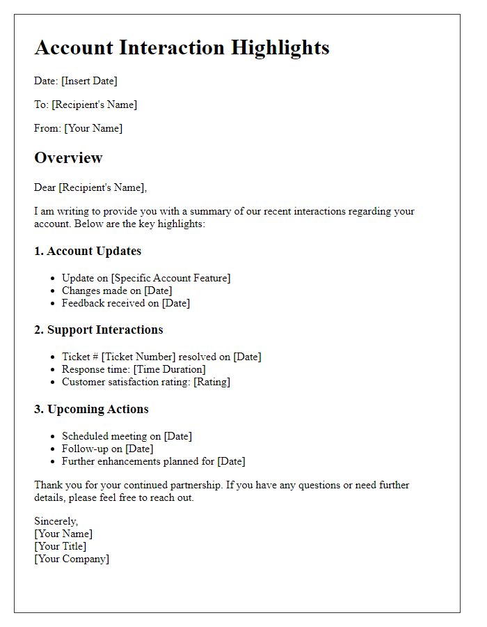 Letter template of account interaction highlights