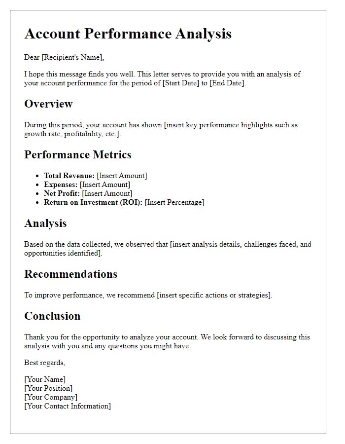 Letter template of account performance analysis