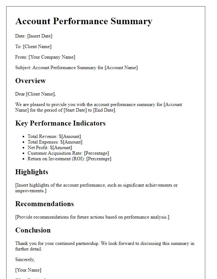 Letter template of account performance summary