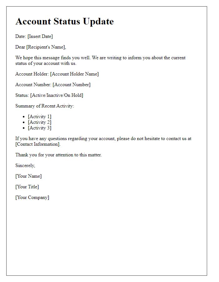 Letter template of account status update