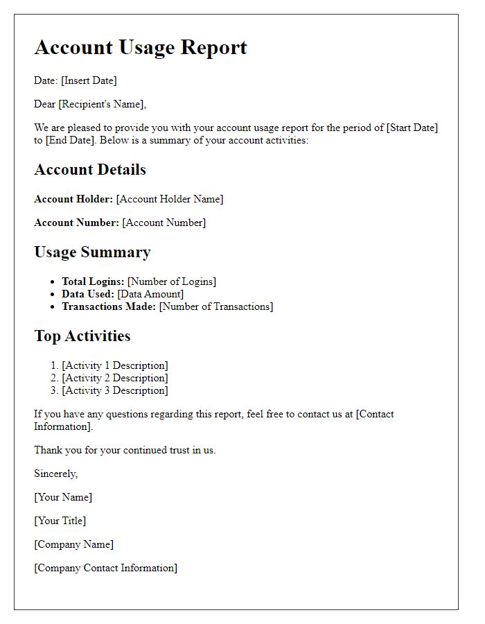 Letter template of account usage report