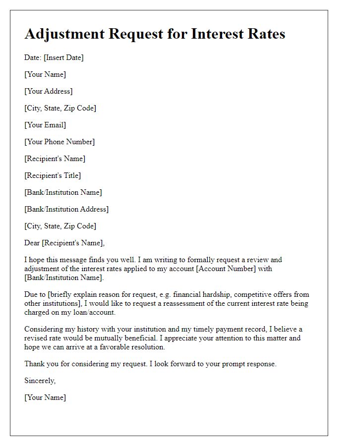 Letter template of adjustment request for interest rates