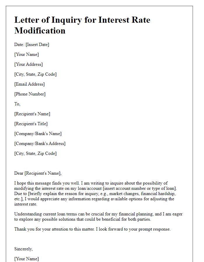 Letter template of modification in interest rate inquiry