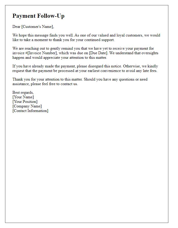 Letter template of payment follow-up for loyal customers