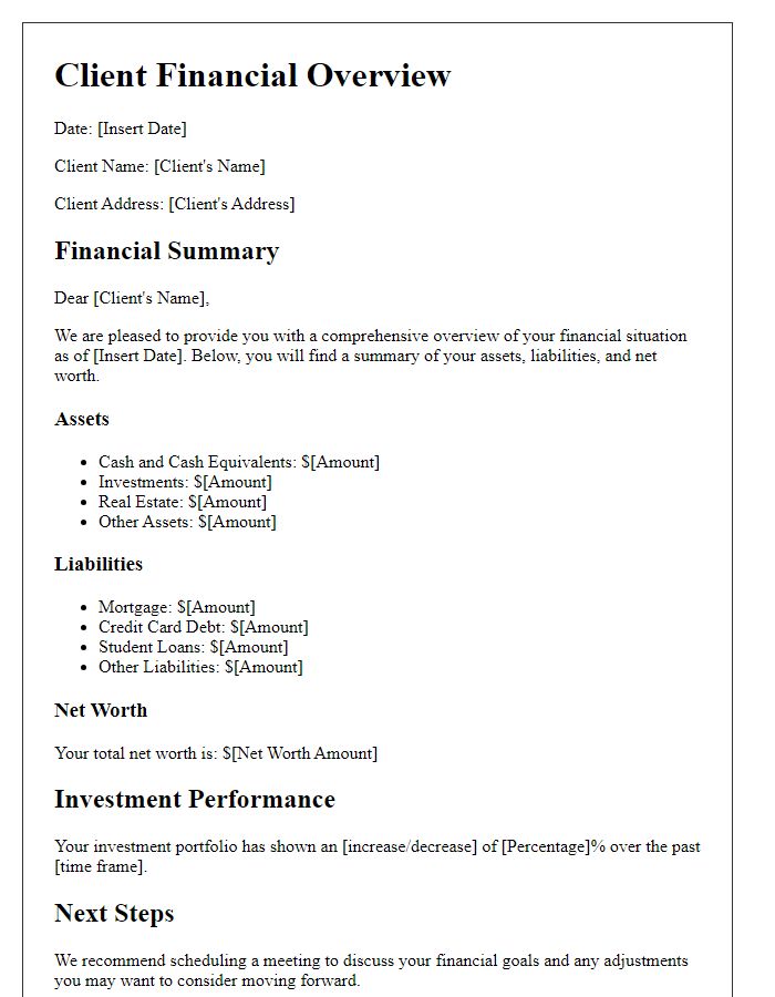 Letter template of client financial overview