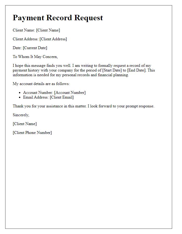 Letter template of client payment record request