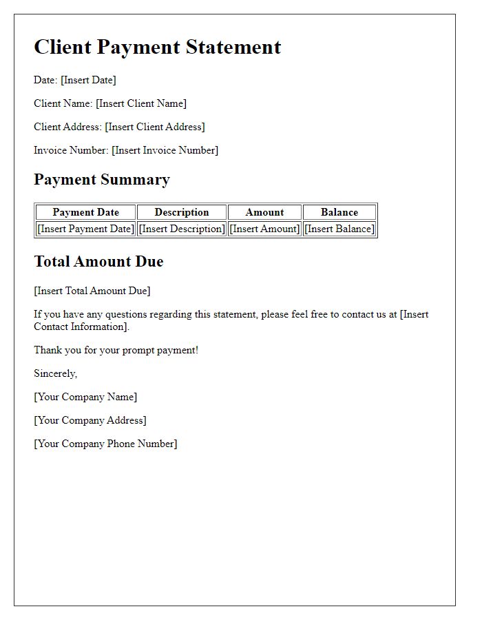 Letter template of client payment statement