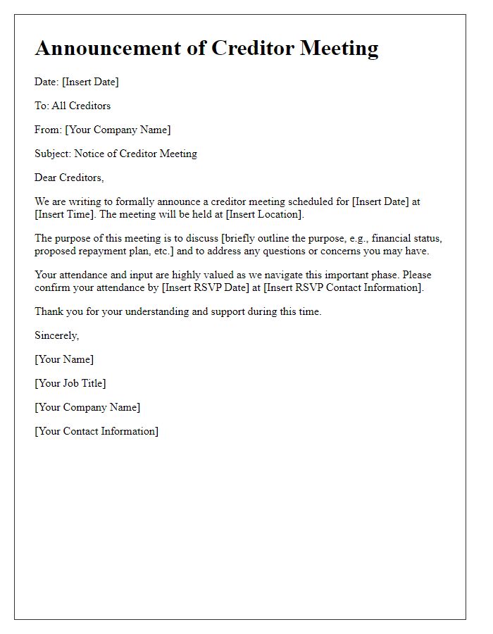 Letter template of Announcement for Creditor Meeting