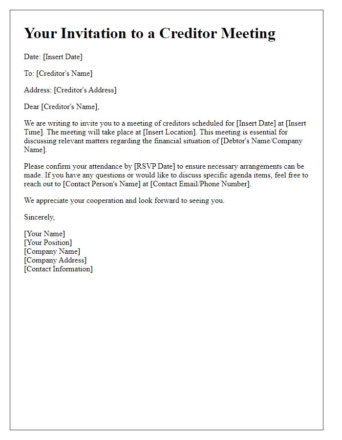 Letter template of Creditor Meeting Invitation