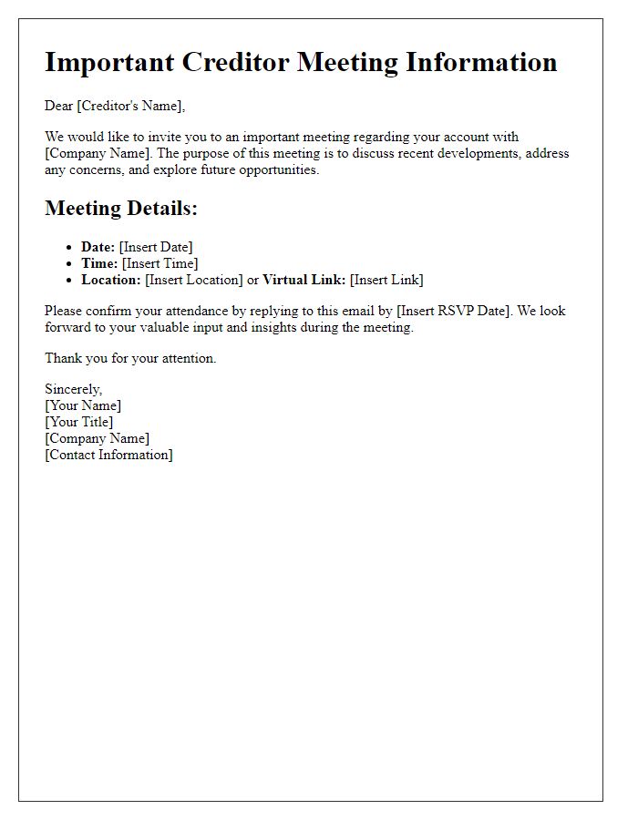 Letter template of Important Creditor Meeting Information