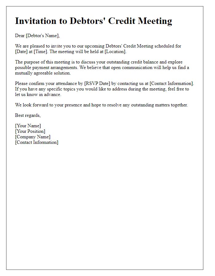 Letter template of Invitation for Debtors' Credit Meeting