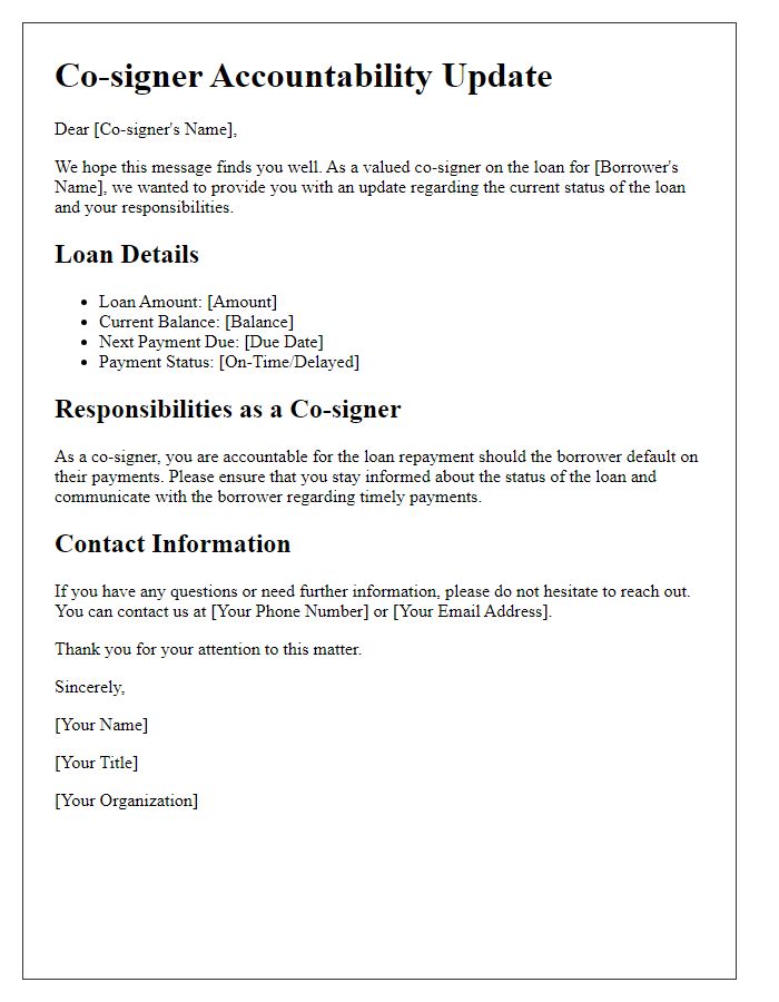 Letter template of Co-signer Accountability Update