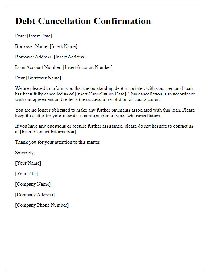 Letter template of Debt Cancellation Confirmation for Personal Loans