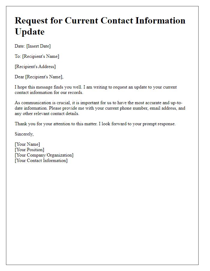 Letter template of request for current contact information update