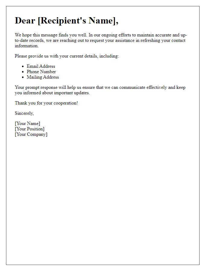 Letter template of solicitation for contact information refresh