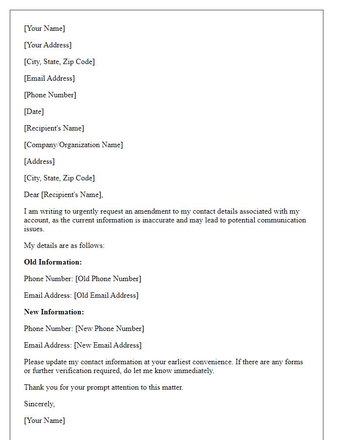 Letter template of urgency for amending my contact details