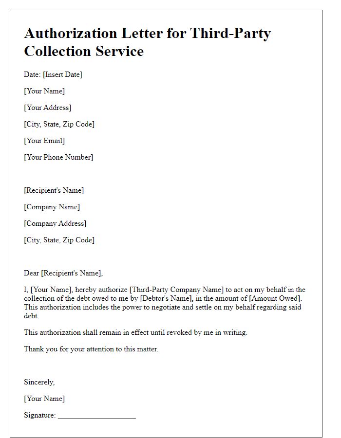 Letter template of authorization for third-party collection service.