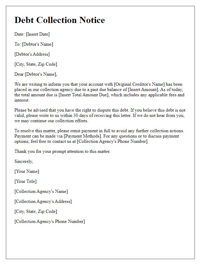 Letter template of initial letter for third-party debt collection.