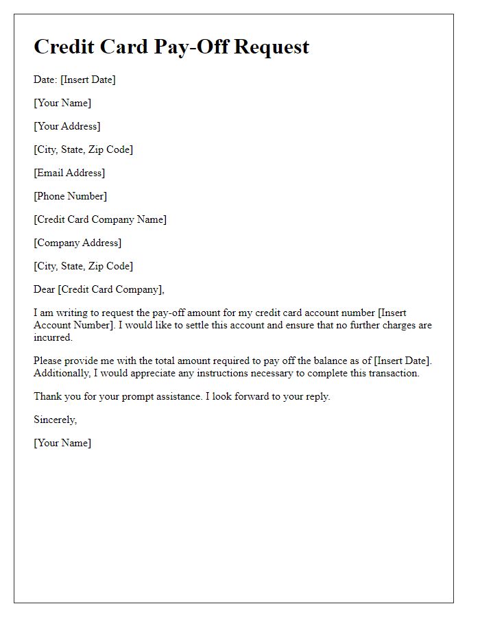 Letter template for credit card pay-off request