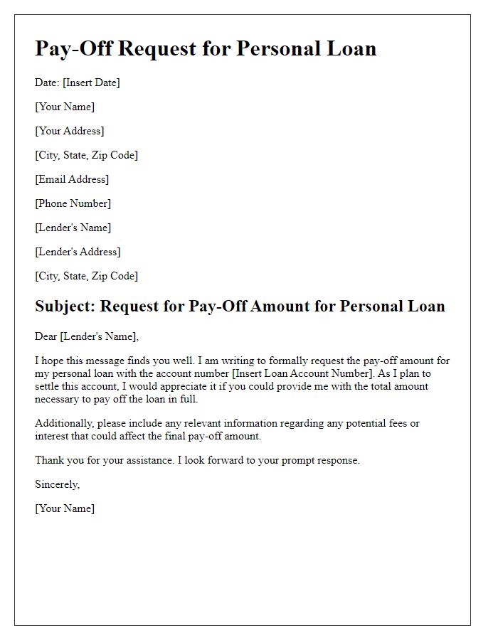 Letter template for pay-off request for personal loan