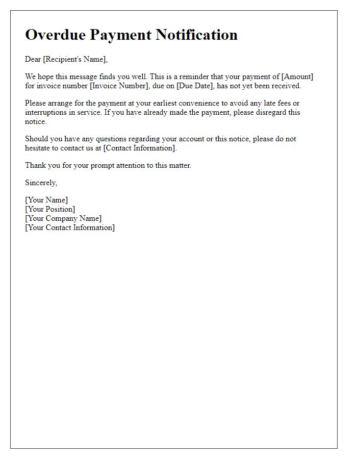 Letter template of overdue payment notification