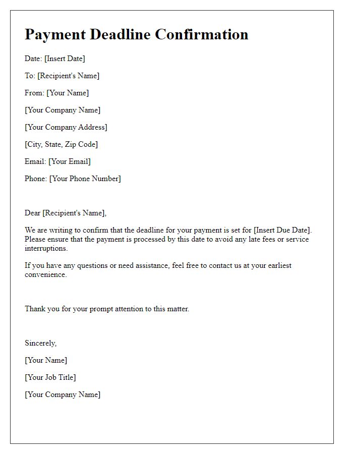 Letter template of payment deadline confirmation