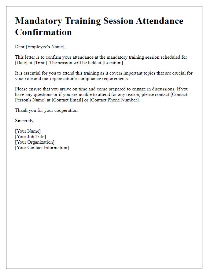 Letter template of mandatory training session attendance