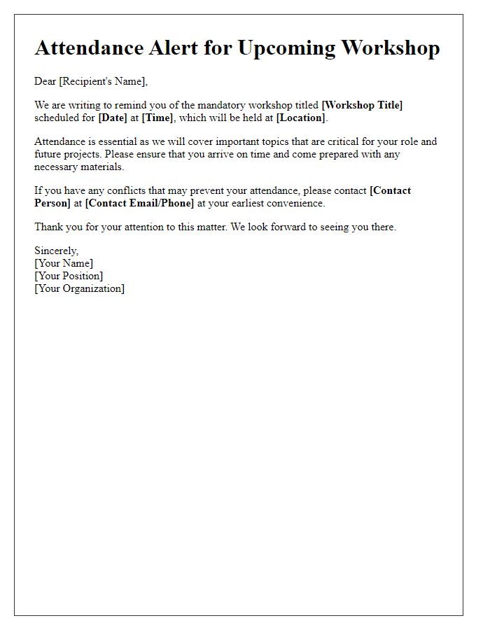 Letter template of necessary workshop attendance alert