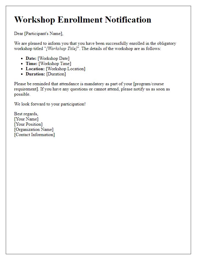 Letter template of obligatory workshop enrollment notification