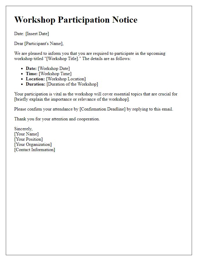 Letter template of required workshop participation notice