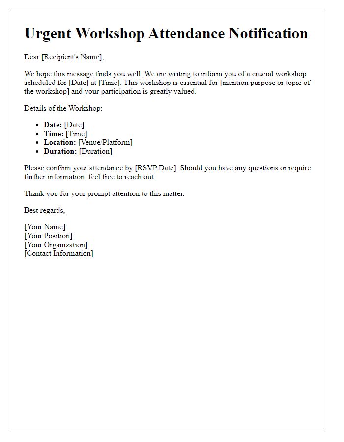 Letter template of urgent workshop attendance notification