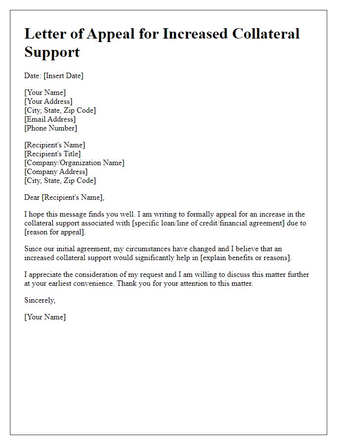 Letter template of appeal for increased collateral support