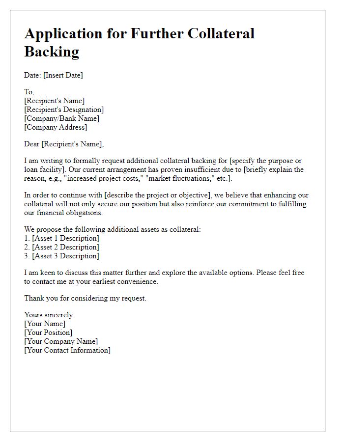 Letter template of application for further collateral backing