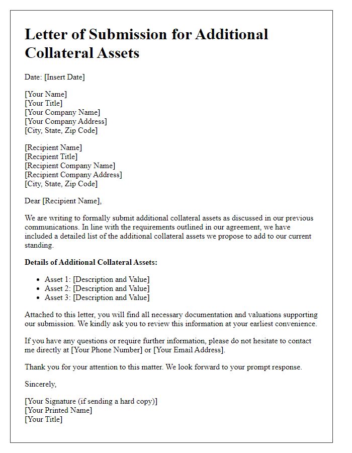 Letter template of submission for additional collateral assets