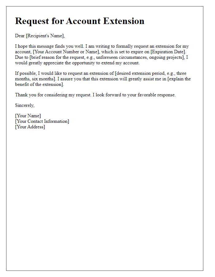 Letter template of account extension message