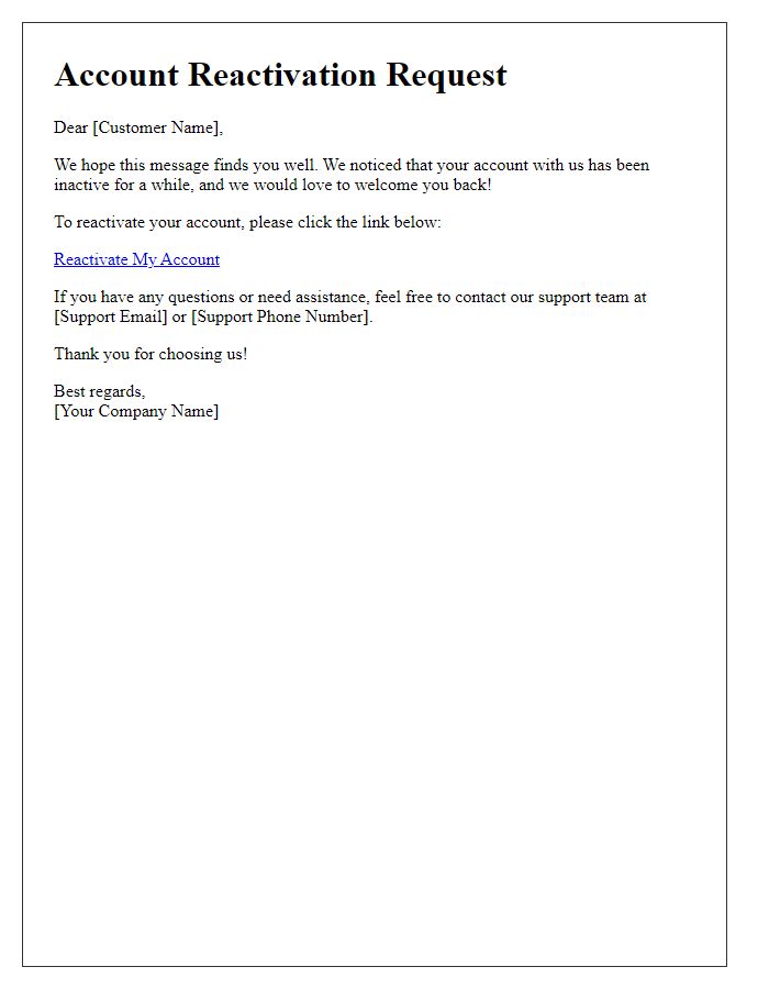 Letter template of account reactivation prompt