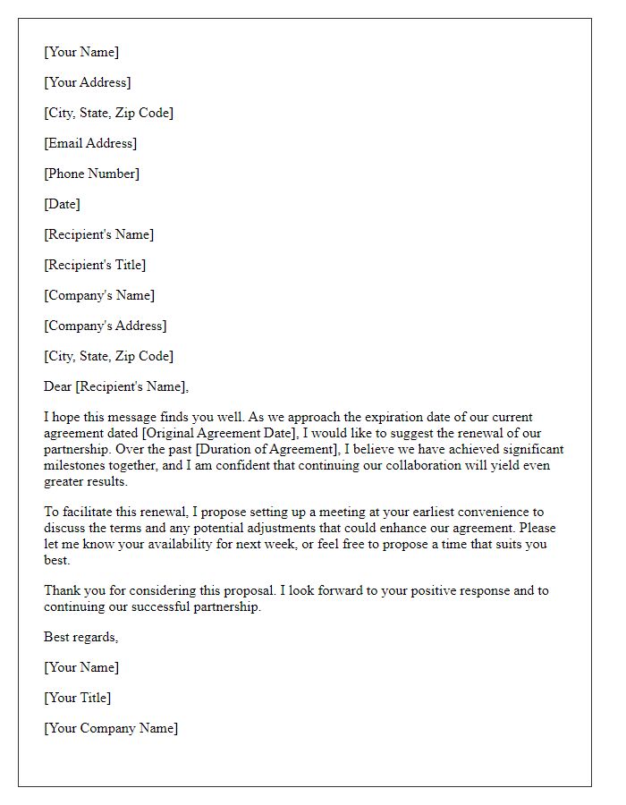 Letter template of agreement renewal suggestion