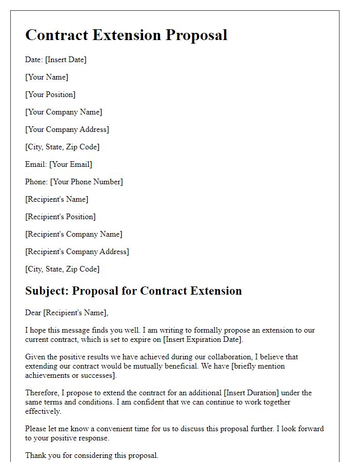 Letter template of contract extension proposal