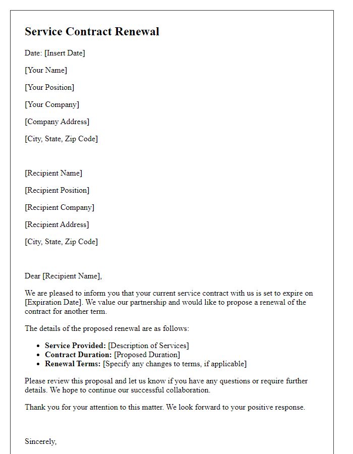 Letter template of service contract renewal