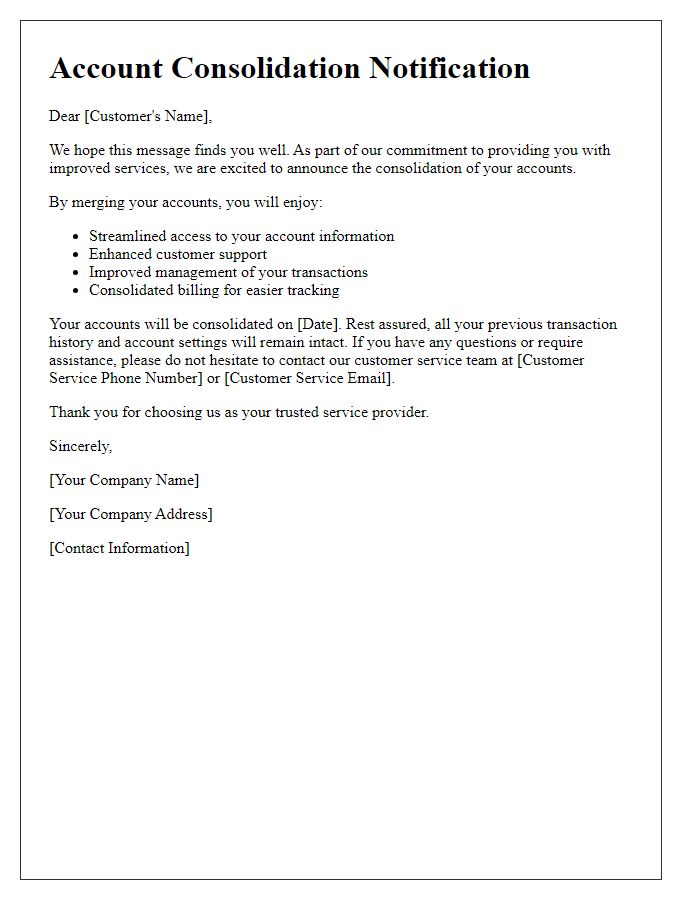 Letter template of Account Consolidation for Improved Services